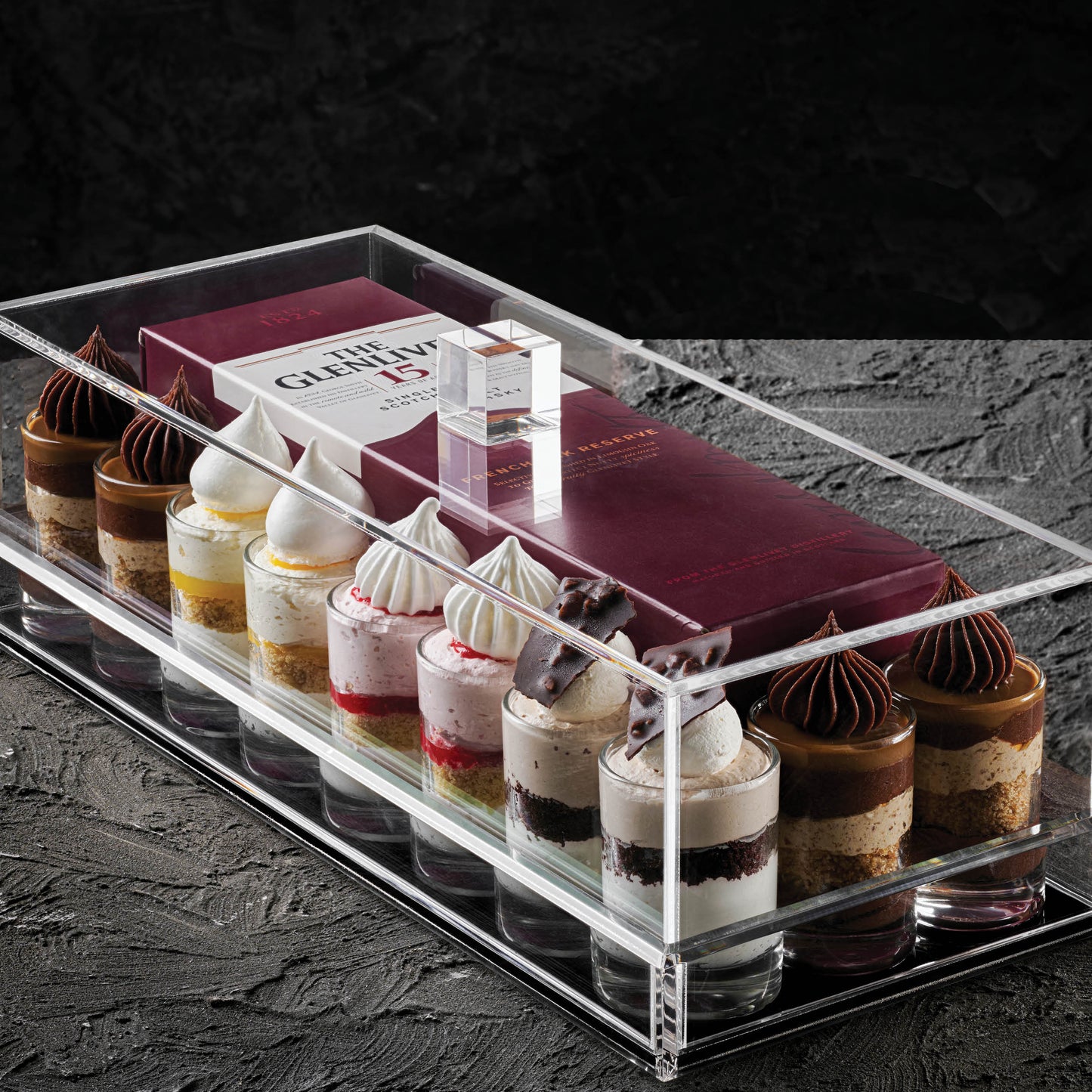 LASER ENGRAVED LUXURY LUCITE CAKE DISPLAY SUPREME WITH GLENLIVET 15