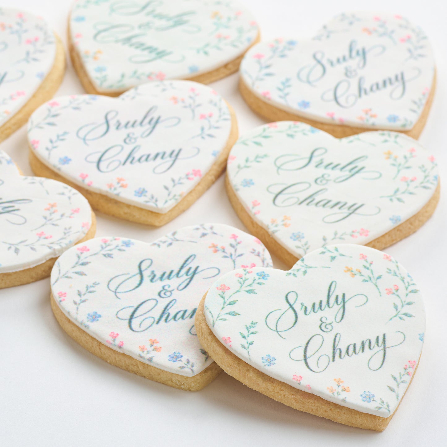 Personalized Floral Heart Cookies (Style 124)