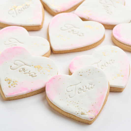 Personalized Watercolor Heart Cookies (Style 151)