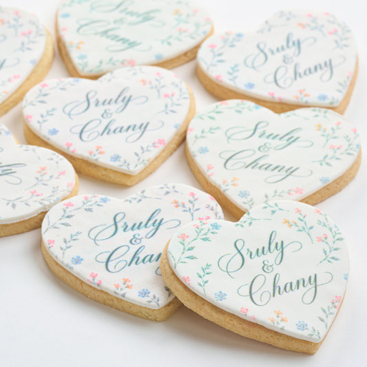 Personalized Floral Heart Cookies (Style 124)