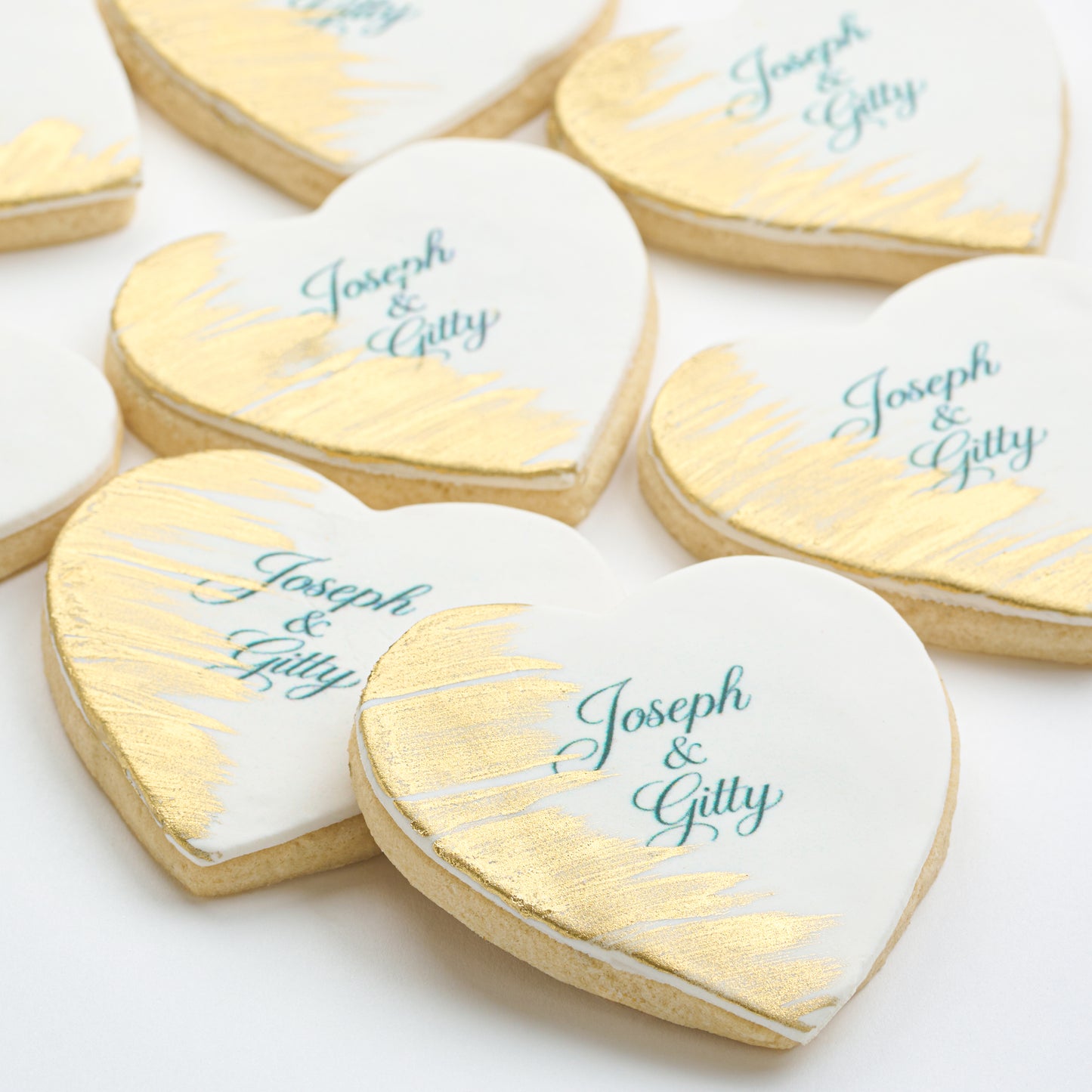 Personalized Hand Painted Gold Heart Cookies (Style 122)
